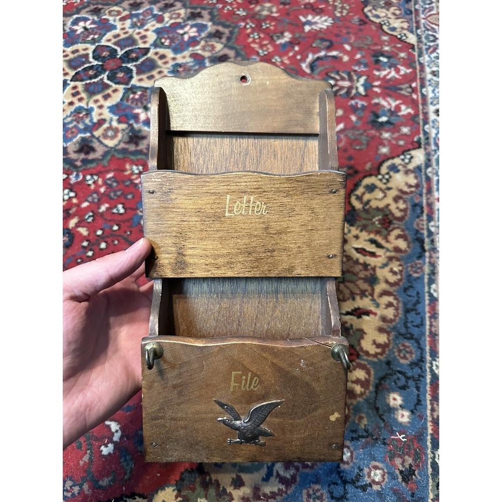 Vintage Farmhouse Decor Wood Mail Wall Organizer Letter File Holder MCM Eagle